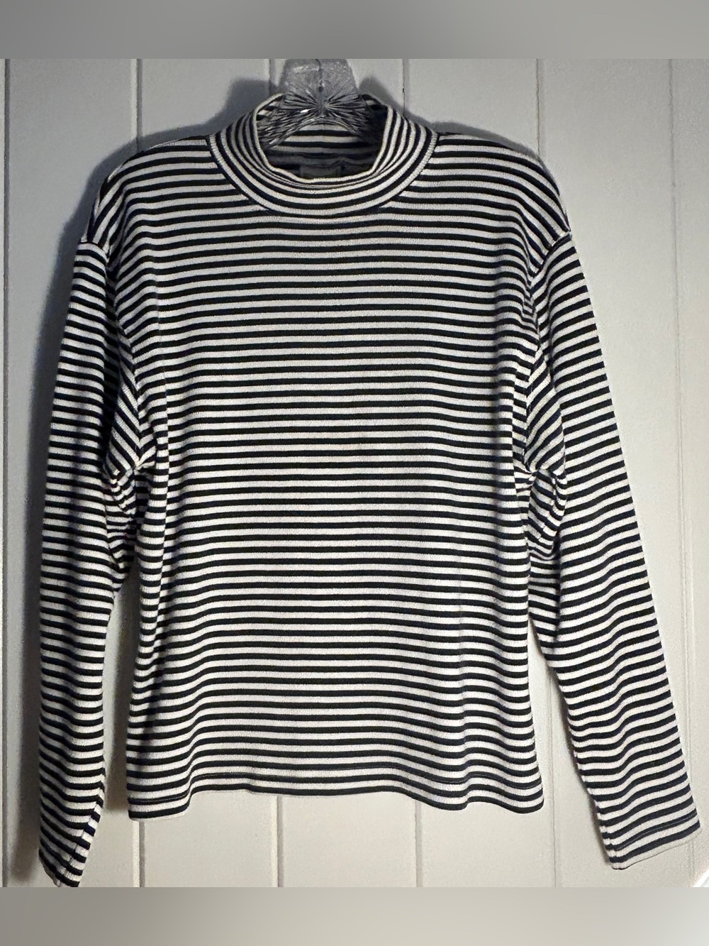 90s Sears Prides Landing women M L top blue stripe knit coastal vintage nautical